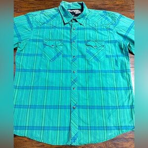 Wrangler 20X Retro Western Striped Shirt Men Size XXL Green/Blue